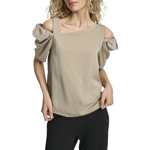 Dkny Womens  Short Sleeve Asymmetrical Top, Brown